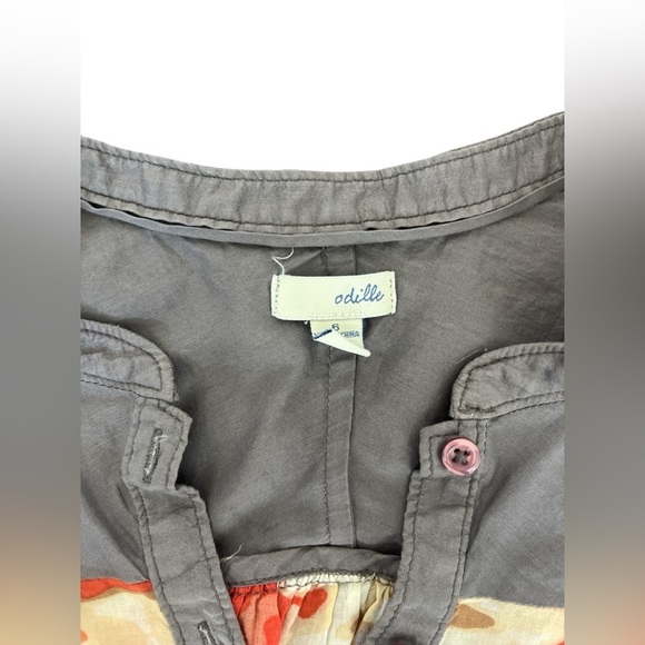 Odille x Anthropologie Gray Camo Print Blouse Size 6 - Picture 5 of 6